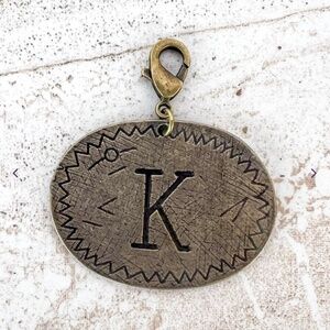 Boho “ K “ Bronze Oval Letter K Charm